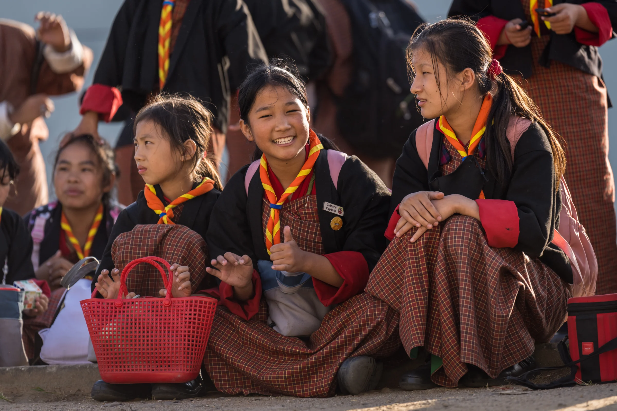 Bhutanese students in national dress