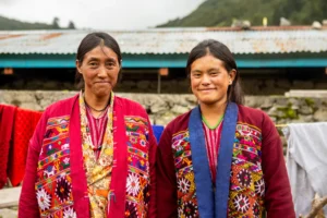 Brokpa women in traditional dress in Sakteng