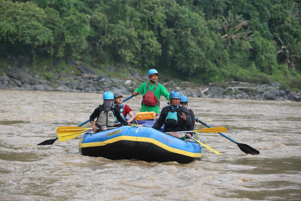 Fly fishing on a river in Bhutan
