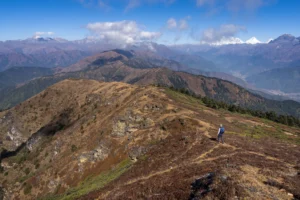 Mountain ridges stretching to the horizon in Bhutan