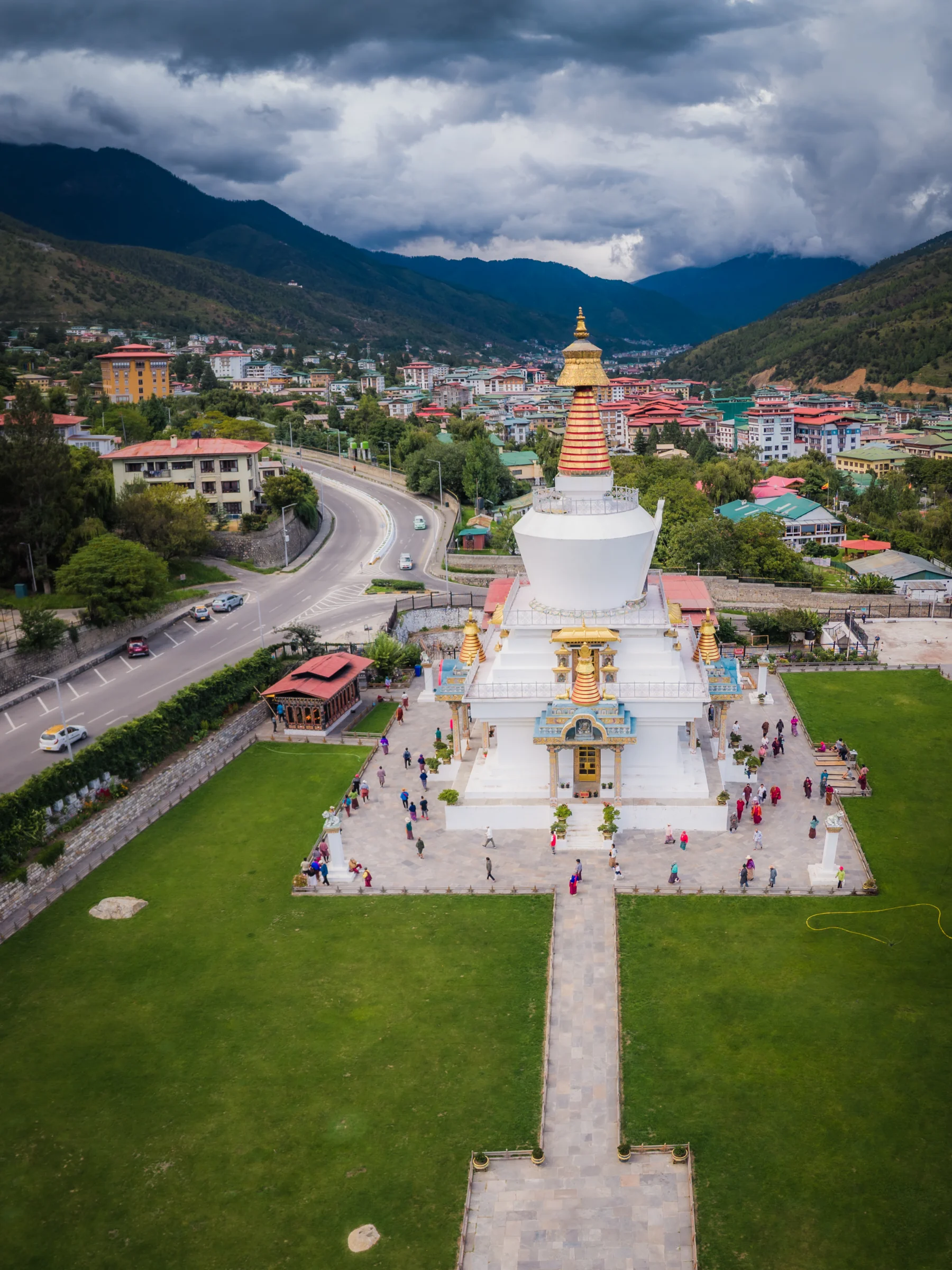 Aerial view of the National Memorial Chorten in Thimphu